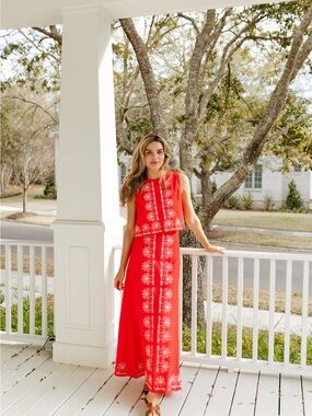 NWT SAIL TO SABLE RED FLAME MAXI SKIRT SET
